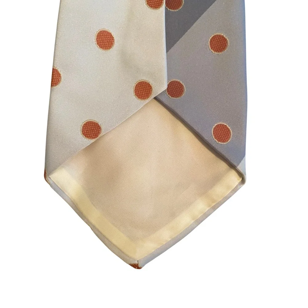 Vogue Italia Mens Silk Tie Blue Orange Polka Dot Geometric Diagonal Stripe‎